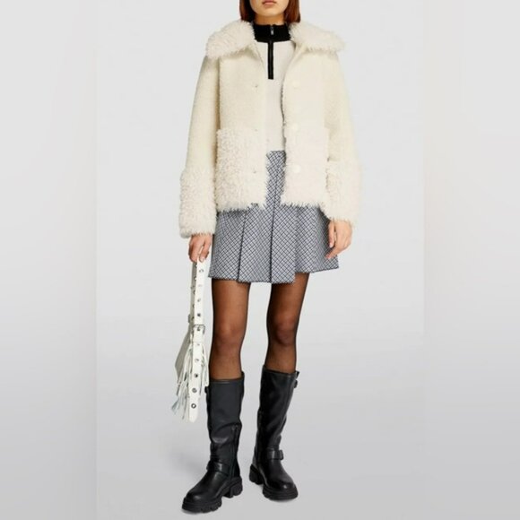 NWT. Maje Ivory-white wide collar faux-fur coat. Size 40T. - Picture 3 of 9